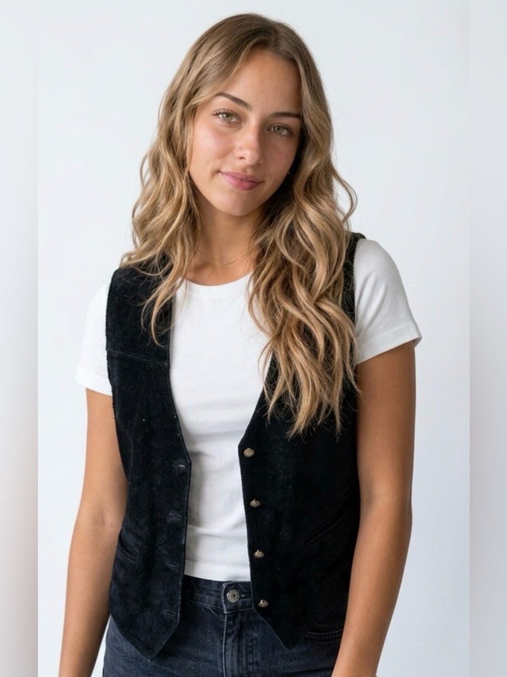 Vintage Katch Me! Classic Black Vest - Women Tops Suede Small